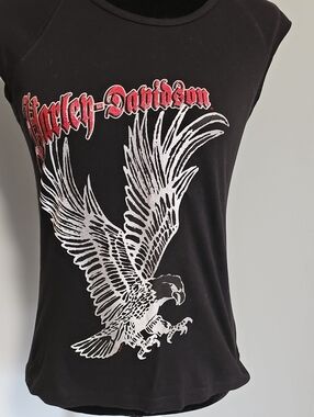 Harley-Davidson Black Tee with White Eagle and Red Logo